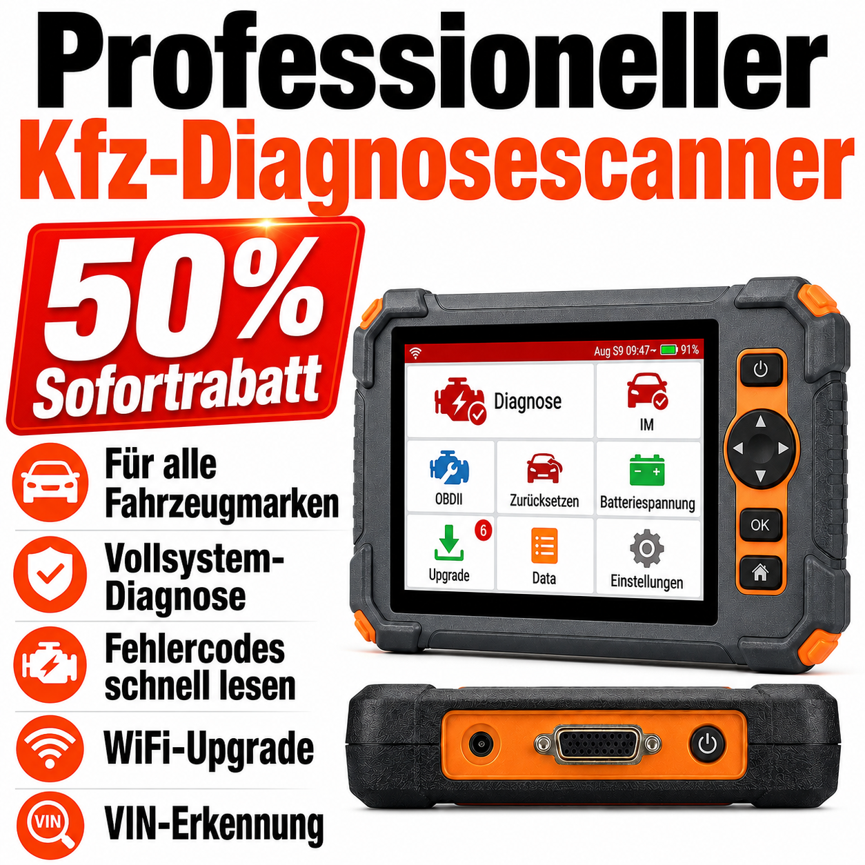 Profi KFZ Diagnosegerät Auto OBD2 Scanner All System Auslesegerät